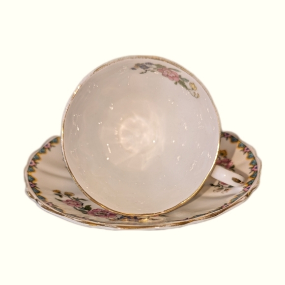 Copeland's Grosvenor China Tea Cup - White, Blue, Pink, Green and Gold - Picture 2 of 4